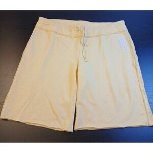 Mossimo Supply Co Womens XXL Yellow Sweat Shorts 1987 Graphic Raw Edge Relaxed